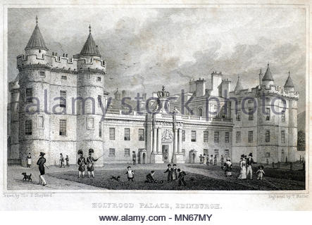 Il Palazzo di Holyrood, Edimburgo, antica incisione da 1829 Foto Stock