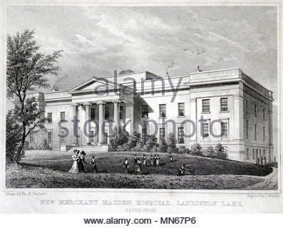 Nuova Merchant Maiden Ospedale, Lauriston Lane, Edimburgo, antica incisione da 1829 Foto Stock