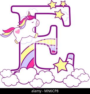 Prima e con graziosi unicorn e rainbow. può essere usato per il bambino nascita annunci, decorazione di vivaio, parte il tema o compleanno invito. Design per Illustrazione Vettoriale