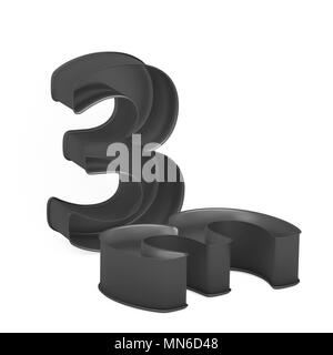 Metallo anodizzato cottura antiaderente o PTFE tortiera impostato come cifra matematica 3 su sfondo bianco, rendering 3D immagine font Foto Stock