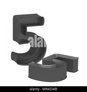 Metallo anodizzato cottura antiaderente o PTFE tortiera impostato come cifra matematica 5 su sfondo bianco, rendering 3D immagine font Foto Stock