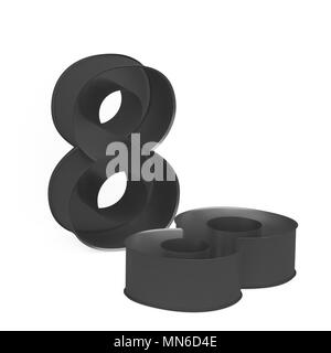 Metallo anodizzato cottura antiaderente o PTFE tortiera impostato come cifra matematica 8 su sfondo bianco, rendering 3D immagine font Foto Stock