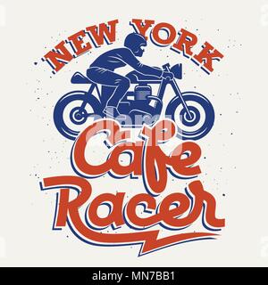 Cafe Racer silhouette e calligrafico manoscritta scritte / Vintage t-shirt graphic design / grafica Tee Illustrazione Vettoriale