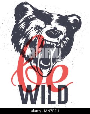 Vettore disegnati a mano tipografia poster in stile hipster. Essere selvaggio. Di ispirazione e motivazionale illustrazione con effetto grunge. T-shirt stampa grafici Illustrazione Vettoriale
