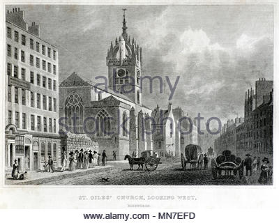 Giles Church, Edimburgo, guardando ad ovest, antica incisione da 1829 Foto Stock