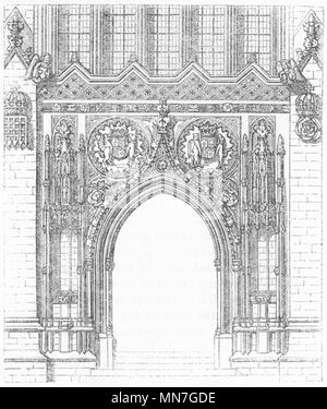 CAMBS. Sportello, Cappella del King's College di Cambridge 1845 antica immagine di stampa Foto Stock