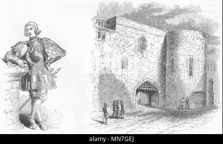 Londra. John Howard, primo Duca di Norfolk; Bloody Tower 1845 antica stampa Foto Stock