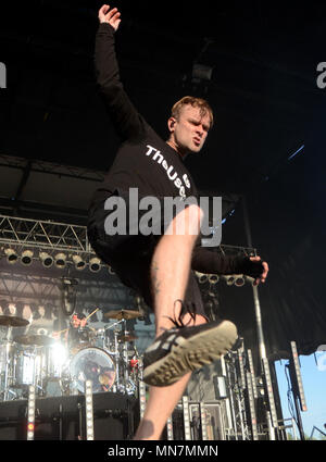 Il Somerset, Wisconsin, Stati Uniti d'America. 13 Maggio, 2018. Cantante Bert McCracken della band il utilizzato esegue durante l'invasione del nord Festival di musica nel Somerset, Wisconsin. Ricky Bassman/Cal Sport Media/Alamy Live News Foto Stock