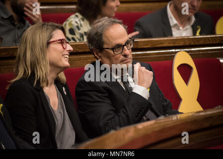 Barcellona, Spagna. 14 Maggio, 2018. Junts per Catalunya candidato del partito per la Catalogna presidenza regionale JOAQUIM TORRA assiste la sessione plenaria al parlamento catalano. Credito: Jordi Boixareu/Alamy Live News Foto Stock