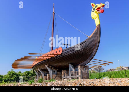 La Hugin, una replica della nave vichinga a Cliffsend vicino a Ramsgate UK Foto Stock