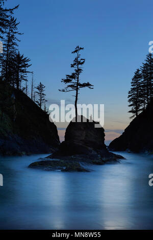 Deadman's Cove nel capo la delusione del parco statale a Oregon Coast durante ore blu crepuscolo serale ora Foto Stock