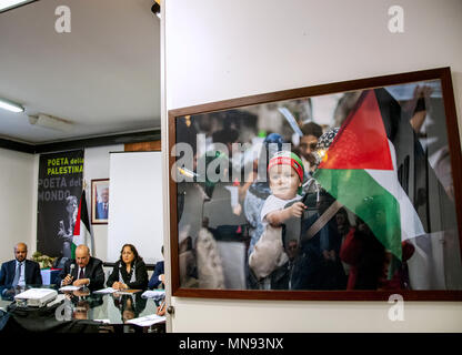 Roma, Italia. 14 Maggio, 2018. Roma. Commemorazione del settantesimo anniversario della la Nakba palestinese presso l Ambasciata Italiana di Palestina. Presente Mai Alkaila, Ambasciatore dello Stato di Palestina e Rappresentante permanente presso le agenzie delle Nazioni Unite FAO, IFAD e PAM fin dal 2013. Credito: Patrizia Cortellessa/Pacific Press/Alamy Live News Foto Stock