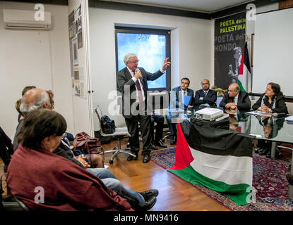 Roma, Italia. 14 Maggio, 2018. Roma. Commemorazione del settantesimo anniversario della la Nakba palestinese presso l Ambasciata Italiana di Palestina. Presente Mai Alkaila, Ambasciatore dello Stato di Palestina e Rappresentante permanente presso le agenzie delle Nazioni Unite FAO, IFAD e PAM fin dal 2013. Credito: Patrizia Cortellessa/Pacific Press/Alamy Live News Foto Stock