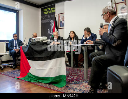 Roma, Italia. 14 Maggio, 2018. Roma. Commemorazione del settantesimo anniversario della la Nakba palestinese presso l Ambasciata Italiana di Palestina. Presente Mai Alkaila, Ambasciatore dello Stato di Palestina e Rappresentante permanente presso le agenzie delle Nazioni Unite FAO, IFAD e PAM fin dal 2013. Credito: Patrizia Cortellessa/Pacific Press/Alamy Live News Foto Stock