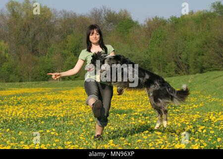 Donna e Tiger a dogdance Foto Stock