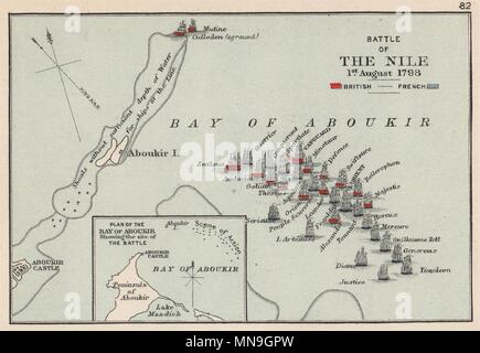 La battaglia del Nilo 1798. Aboukir Bay.francese guerre rivoluzionarie. Piccola 1907 mappa Foto Stock