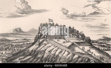 Il castello di Edimburgo. Vista in 1715, da nord-est. Scozia 1885 antica stampa Foto Stock