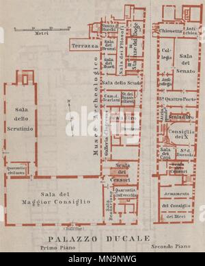 PALAZZO DUCALE. Il Palazzo del Doge piano piano. Venezia Venezia mappa. Piccola 1909 Foto Stock