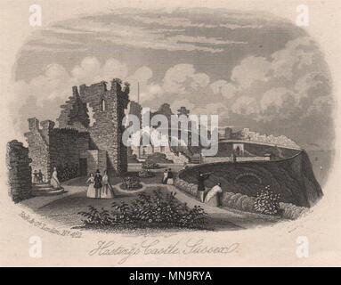 Il castello di Hastings Sussex, Sussex. Antica incisione in acciaio c1872 stampa vecchi Foto Stock