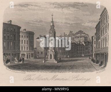 L'Albert Memorial, Hastings, Sussex. Antica incisione in acciaio 1863 antica stampa Foto Stock