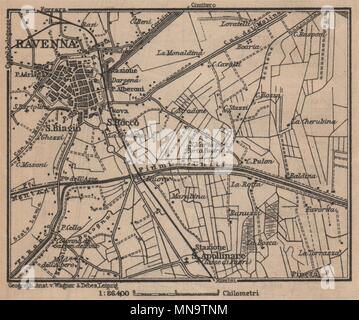 RAVENNA dintorni contorni. Ponte Nuovo. Italia mappa. BAEDEKER. Piccola 1903 Foto Stock