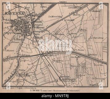 RAVENNA dintorni contorni. Ponte Nuovo. Italia mappa. BAEDEKER. Piccola 1906 Foto Stock
