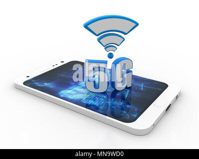 Il rendering 3d, 5G, la rete 5G il concetto di connessione Foto Stock