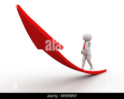 3d persona salendo sulla freccia rossa. Immagine 3d. Isolato sfondo bianco Foto Stock