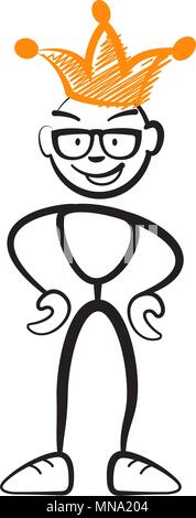 Stick figura re con gli occhiali, il vettore di disegno su sfondo bianco Illustrazione Vettoriale
