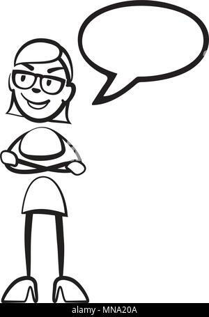 Stick figura donna fumetto discorso, vettore di disegno su sfondo bianco Illustrazione Vettoriale