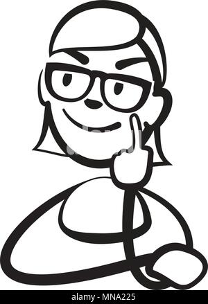 Stick figura donna ritratto di riflessione, Stickman vettore di disegno su sfondo bianco Illustrazione Vettoriale