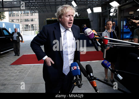 Bruxelles, Belgio. Il 15 maggio 2018. La Gran Bretagna è Segretario di Stato per gli affari esteri Boris Johnson arriva a un incontro sul nucleare Iran trattativa. Alexandros Michailidis/Alamy Live News Foto Stock