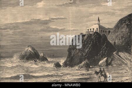 Vista la guarnizione rocce dal Cliff House di San Francisco. California 1885 Foto Stock