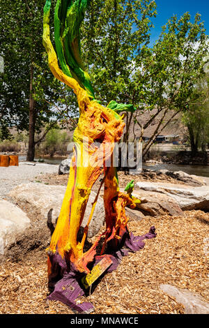 Artista Curtis Killorn vernici a mano albero, Arkansas River; Salida; Colorado; USA Foto Stock