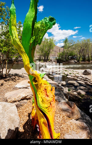 Artista Curtis Killorn vernici a mano albero, Arkansas River; Salida; Colorado; USA Foto Stock