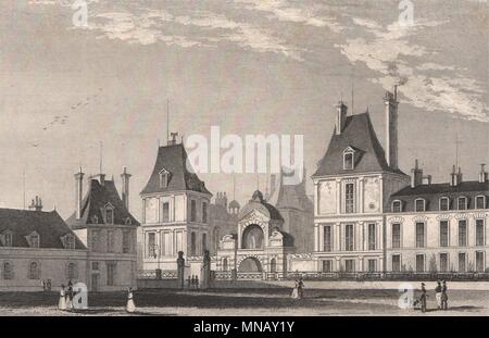 Fontainebleau, Cour des cucine. Seine-et-Marne. BICKNELL 1845 antica stampa Foto Stock