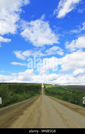 Vista di Dalton autostrada con olio pipeline, che conduce da Valdez, Fairbanks di Prudhoe Bay, Alaska, STATI UNITI D'AMERICA Foto Stock