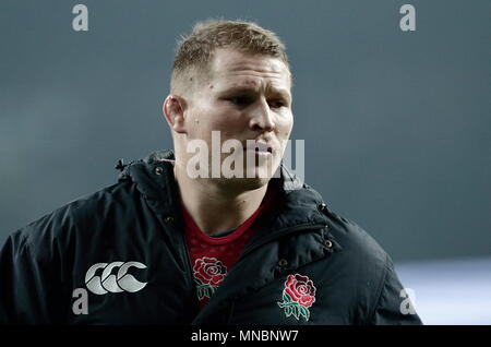 L'Inghilterra del Dylan Hartley (Hooker) si riscalda durante la QBE confronto internazionale tra Inghilterra e Samoa a Twickenham Stadium. Londra, Inghilterra. 22 Novembre 2014 Foto Stock