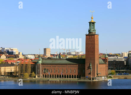 Stoccolma, Svezia - 4 Maggio 2014: il municipio di Stoccolma vista esterna dal sud. Foto Stock