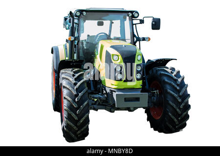 Nuova e moderna verde generico agricoli trattore isolato su sfondo bianco Foto Stock