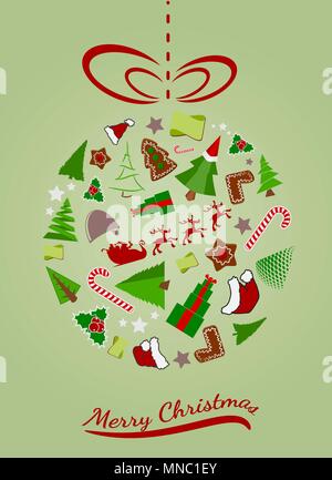 Abstract palla di Natale con le icone, Buon Natale concetto, illustrazione vettoriale Illustrazione Vettoriale