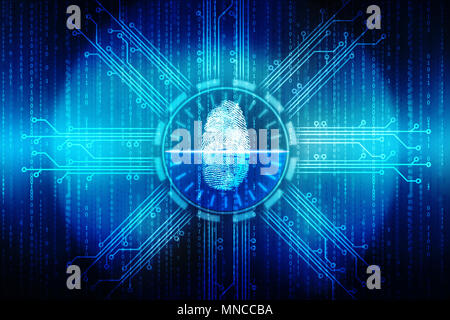 Concetto di sicurezza: la scansione delle impronte digitali sul display digitale. 3D render Foto Stock