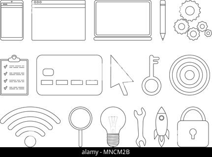 Business e relativi all'avvio linea sottile set di icone Illustrazione Vettoriale