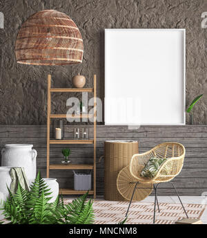 Mock up del fotogramma poster in background interiore, 3D render Foto Stock