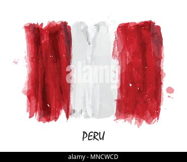 Realistica la pittura ad acquerello bandiera del Perù . Vector . Illustrazione Vettoriale