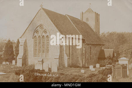 Vintage Fotografia di San Michele e Tutti gli Angeli Chiesa, Chalton, Hampshire, Inghilterra, Regno Unito Foto Stock