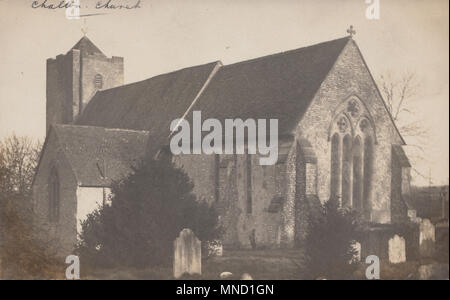 Vintage Fotografia di San Michele e Tutti gli Angeli Chiesa, Chalton, Hampshire, Inghilterra, Regno Unito Foto Stock