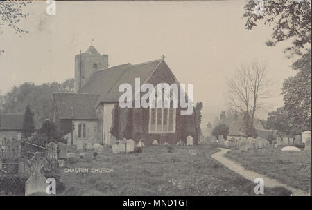 Vintage Fotografia di San Michele e Tutti gli Angeli Chiesa, Chalton, Hampshire, Regno Unito Foto Stock