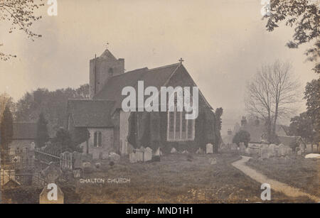 Vintage Fotografia della parte interna del San Michele e Tutti gli Angeli Chiesa, Chalton, Hampshire, Regno Unito Foto Stock