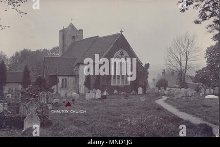 Vintage Fotografia di San Michele e Tutti gli Angeli Chiesa, Chalton, Hampshire, Regno Unito Foto Stock